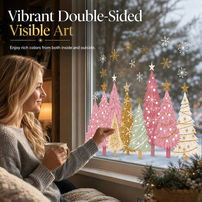 🎄 3-Piece Reusable Christmas Window Clings ✨ Double-Sided No-Glue Holiday Decals for Windows & Mirrors ❄️