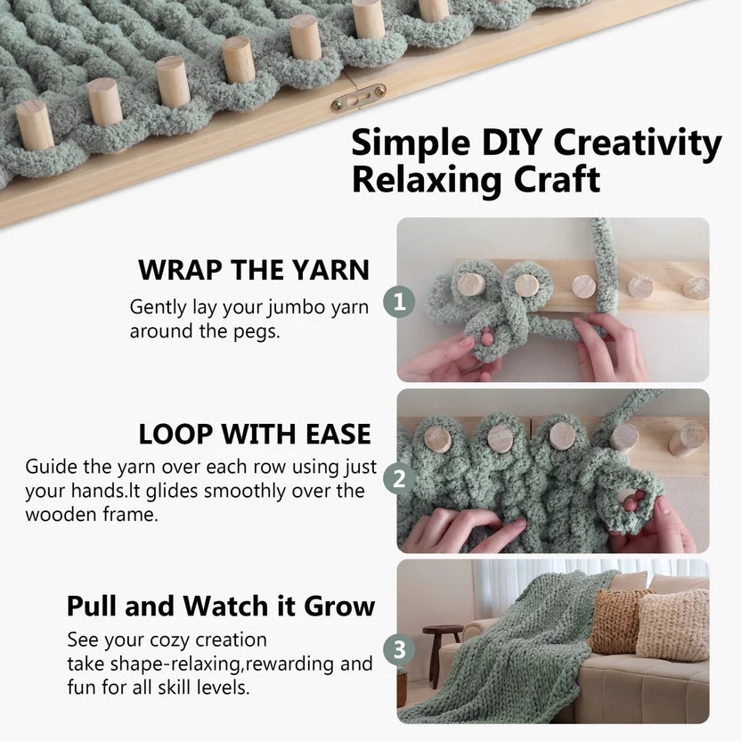 🧶 Portable Wooden Weaving Loom for Chunky Yarn | Adjustable Frame for Cozy DIY Blankets & Throws 🪵