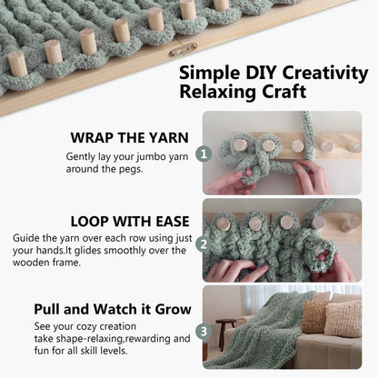 🧶 Portable Wooden Weaving Loom for Chunky Yarn | Adjustable Frame for Cozy DIY Blankets & Throws 🪵