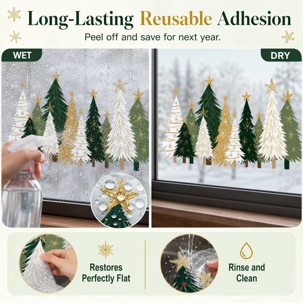 🎄 3-Piece Reusable Christmas Window Clings ✨ Double-Sided No-Glue Holiday Decals for Windows & Mirrors ❄️