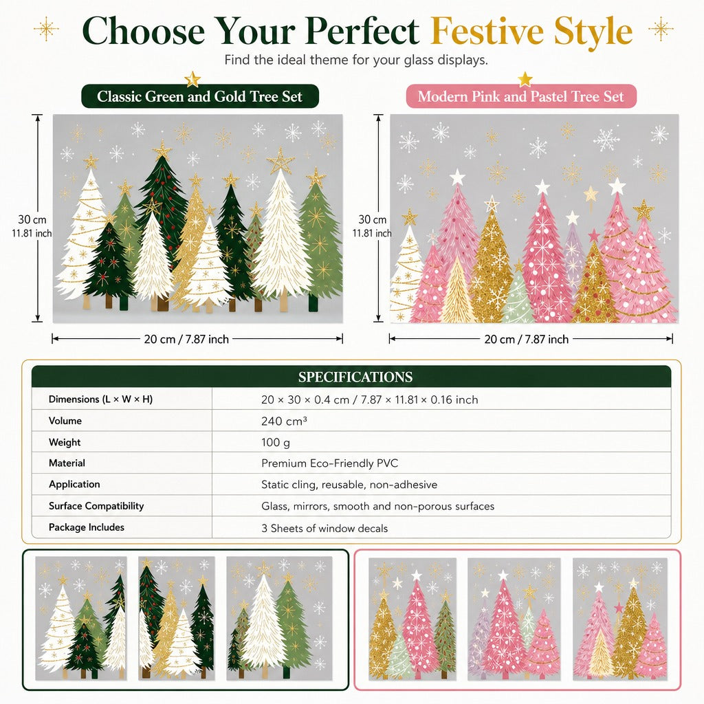 🎄 3-Piece Reusable Christmas Window Clings ✨ Double-Sided No-Glue Holiday Decals for Windows & Mirrors ❄️