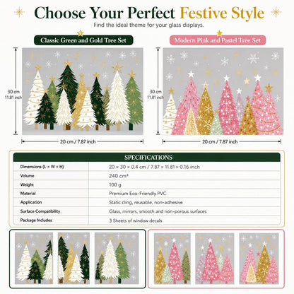 🎄 3-Piece Reusable Christmas Window Clings ✨ Double-Sided No-Glue Holiday Decals for Windows & Mirrors ❄️