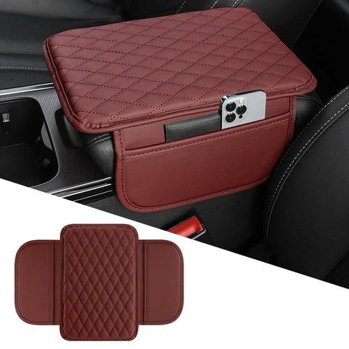 🚗 Leather Console Armrest Cushion with Dual Storage Pockets – Universal Lid Protector & Car Organizer