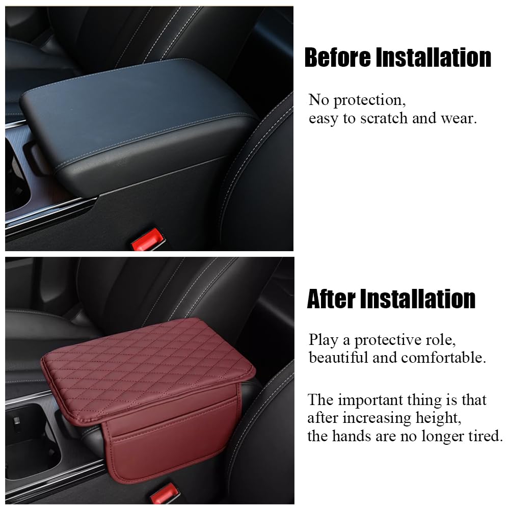 🚗 Leather Console Armrest Cushion with Dual Storage Pockets – Universal Lid Protector & Car Organizer