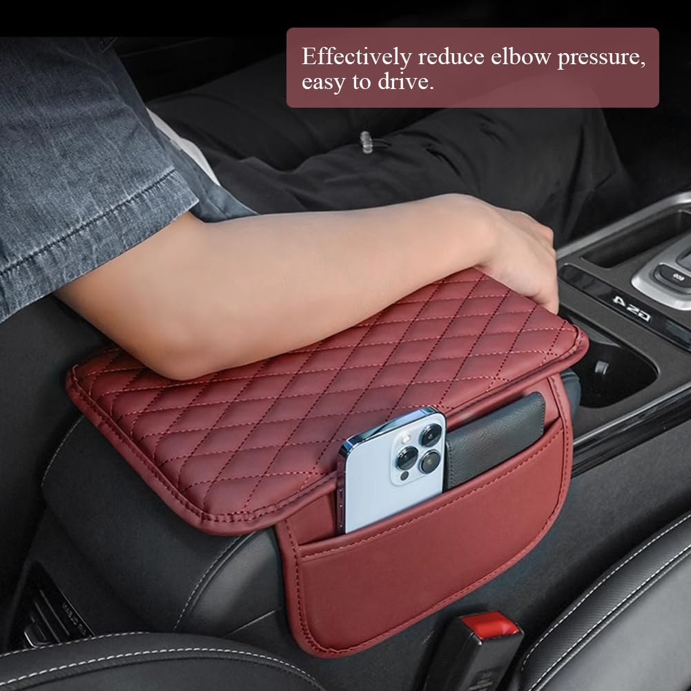 🚗 Leather Console Armrest Cushion with Dual Storage Pockets – Universal Lid Protector & Car Organizer