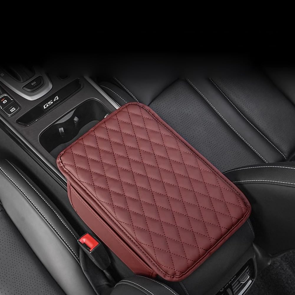 🚗 Leather Console Armrest Cushion with Dual Storage Pockets – Universal Lid Protector & Car Organizer