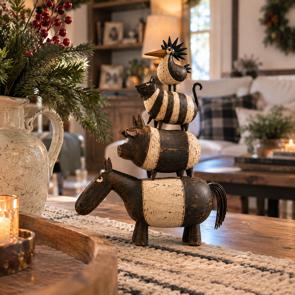 🐾🏡 Four Friends Folk Art Stack™ – Rustic Farmhouse Charm, Stacked with Personality