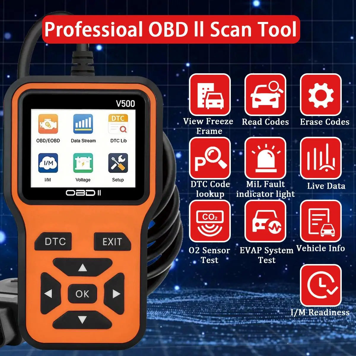 🚗 OBD2 Car Diagnostic Scanner | V500 Engine Code Reader