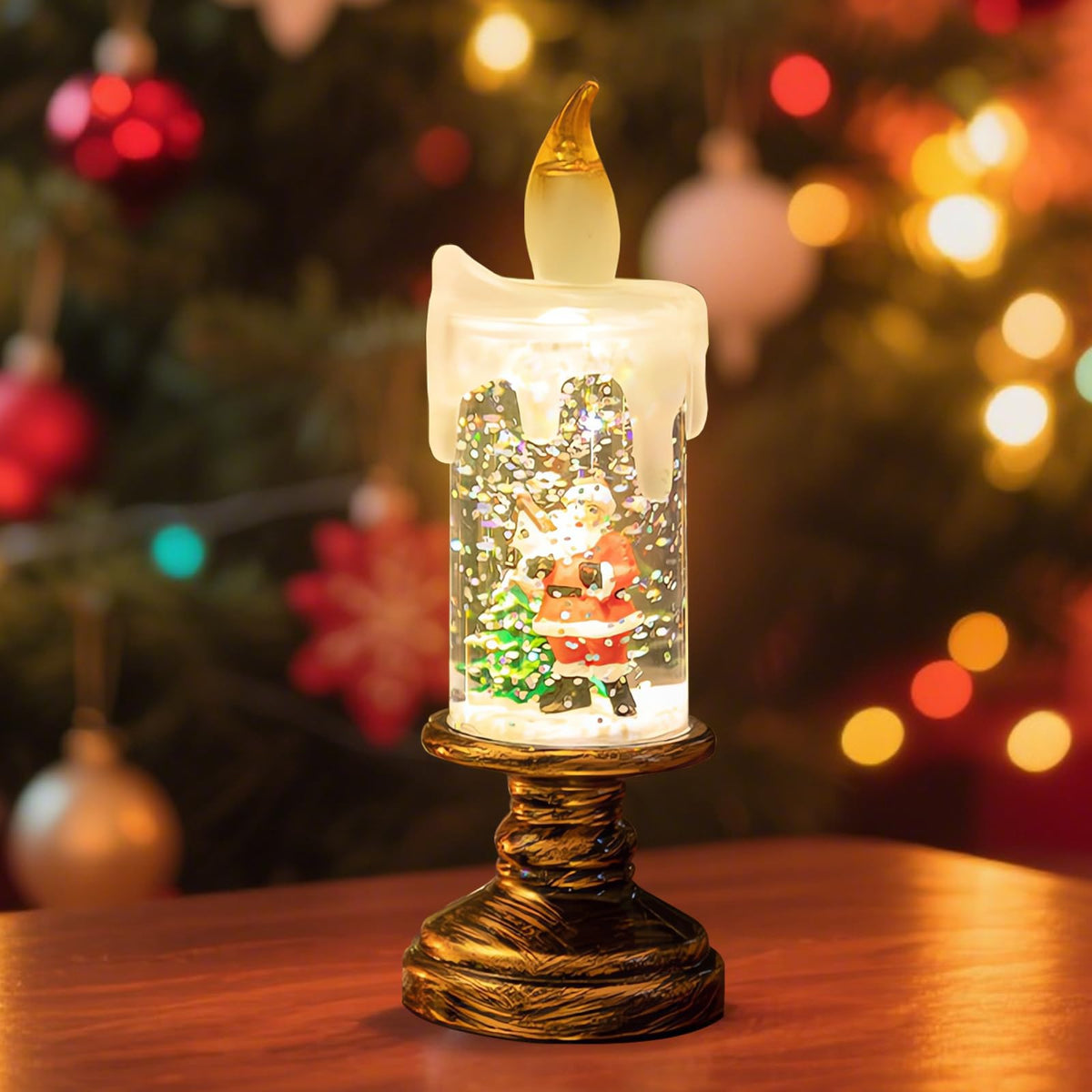 Christmas Snow Globe Candles ❄️ – Battery-Powered Glittering LED Tapers