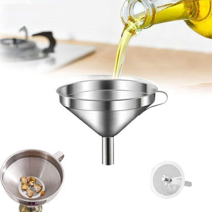 304 Stainless Steel Funnel 🍯 – Removable Strainer & Easy-Pour Handle
