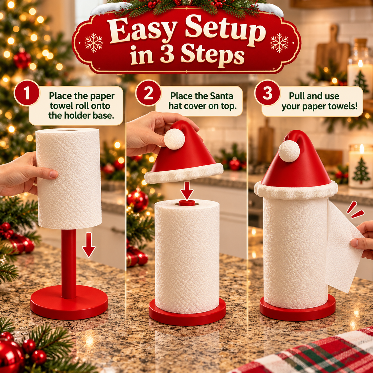 🎅 Santa Hat Paper Towel Holder – Festive Christmas Kitchen Accent