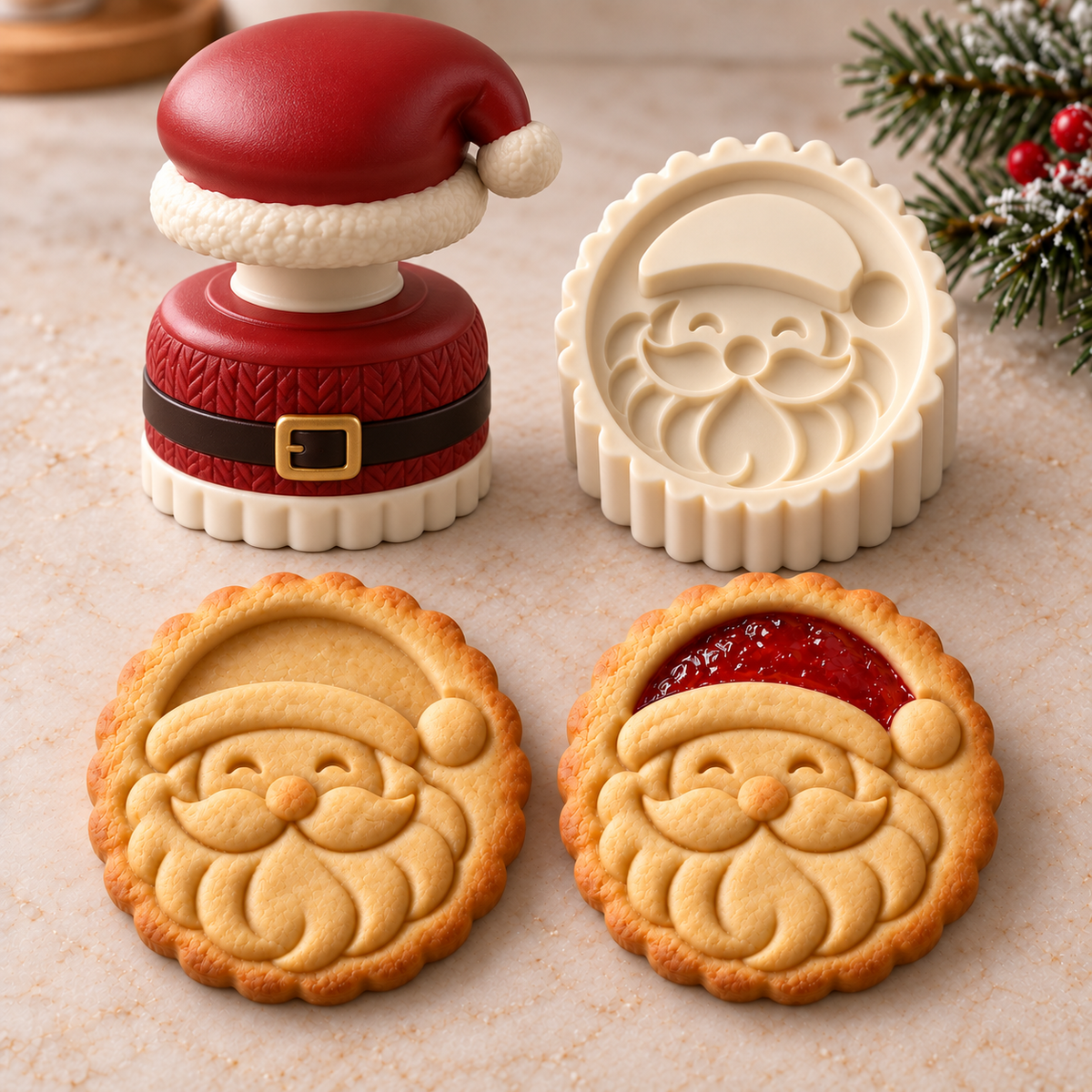 🎅🍪 Christmas Jam-Filled Cookie Stamp Molds – 🎄6 Festive Designs for Holiday Baking