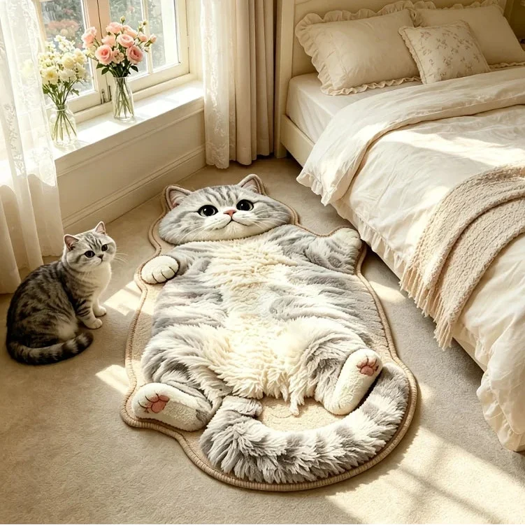 Chubby Tabby Cat Rug 🐱 – Cute Cat-Shaped Floor Accent