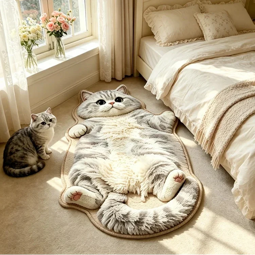 Chubby Tabby Cat Rug 🐱 – Cute Cat-Shaped Floor Accent