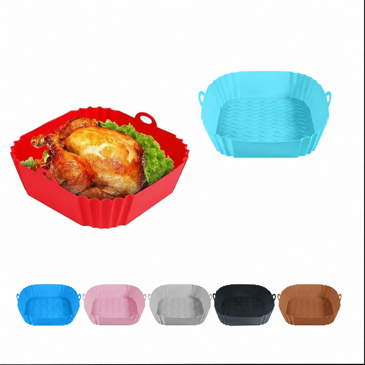 Reusable Air Fryer Silicone Liner 🍟 – 8" Nonstick Cooking Basket Insert