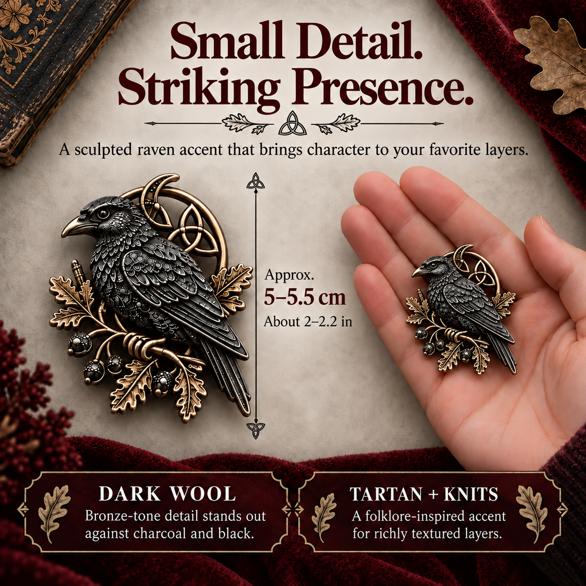 🐦‍⬛ Gothic Celtic Raven Brooch – Dark Academia Statement Pin