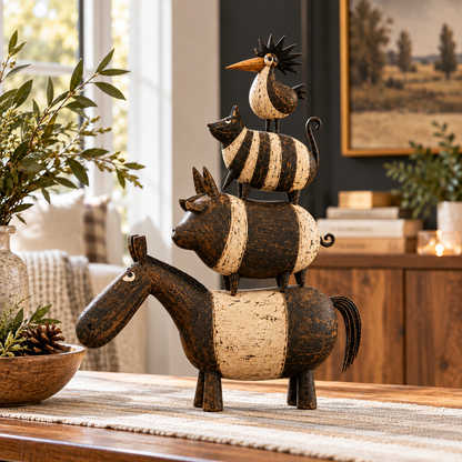 🐾🏡 Four Friends Folk Art Stack™ – Rustic Farmhouse Charm, Stacked with Personality