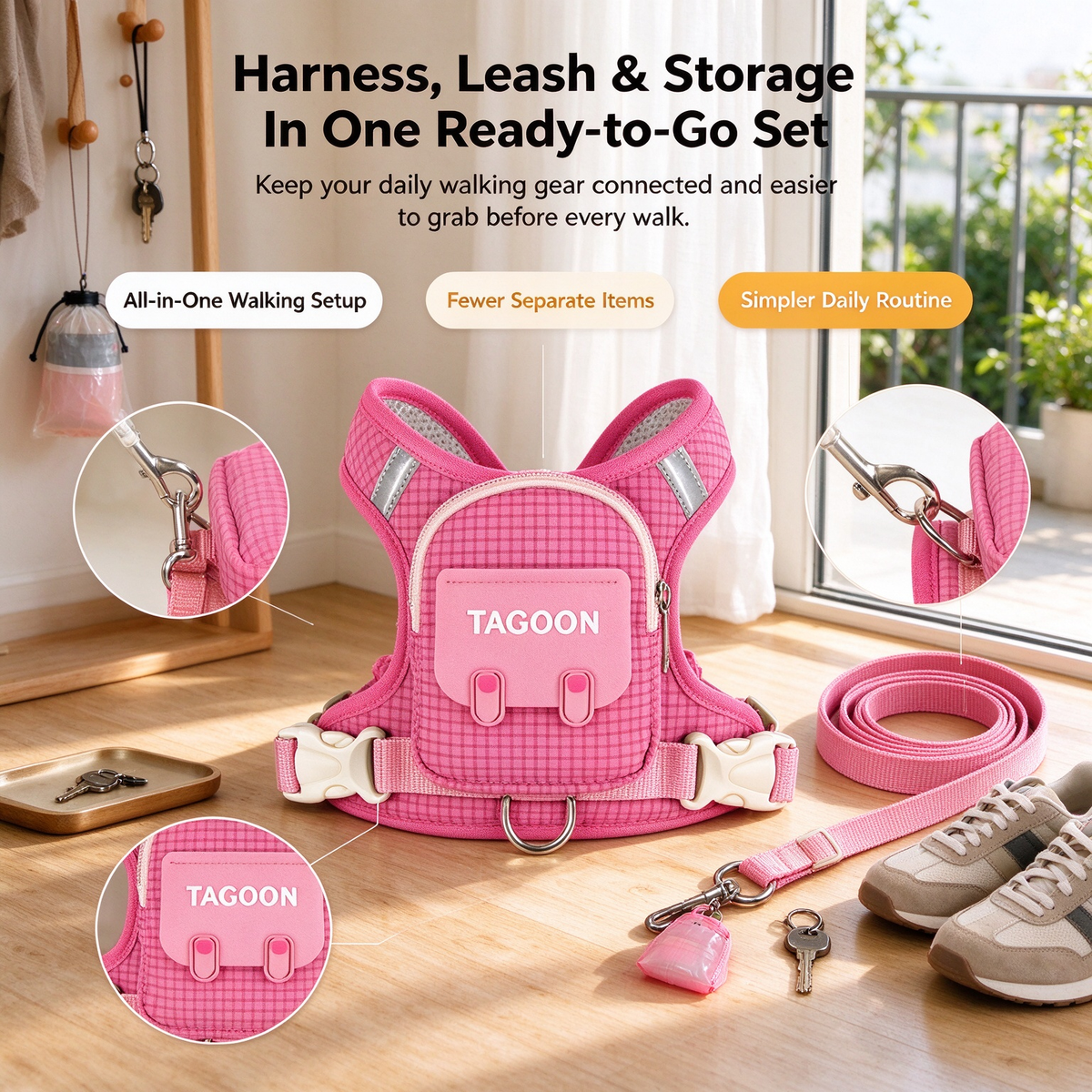 Walk-Ready Dog Harness & Leash Set 🐕 – All-in-One Everyday Pet Walking Gear