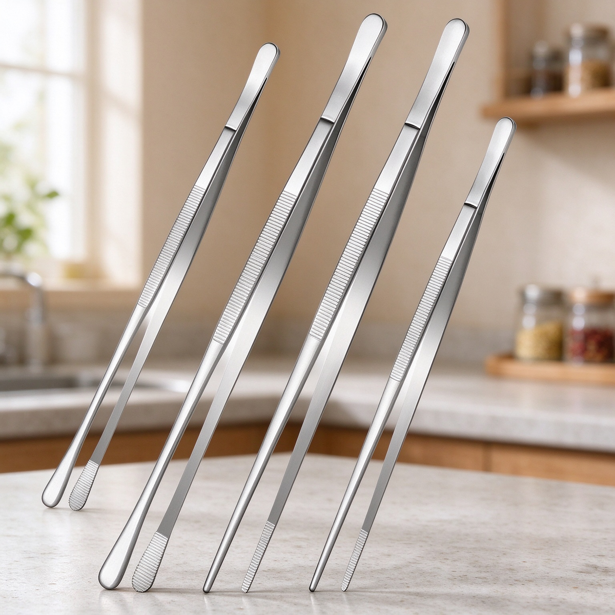 4-Piece Kitchen Tweezer Set ✨ – 10" & 12" Stainless Steel Tongs