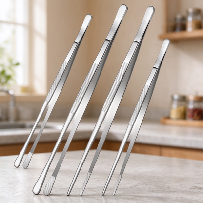 4-Piece Kitchen Tweezer Set ✨ – 10" & 12" Stainless Steel Tongs