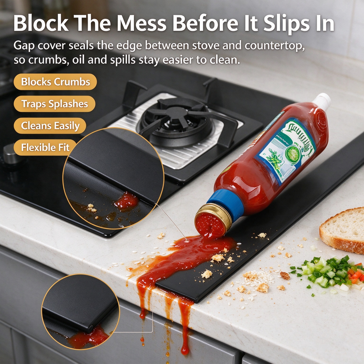 2-Pack Silicone Stove Gap Covers 🍳 – Flexible Seals for Countertop Cracks