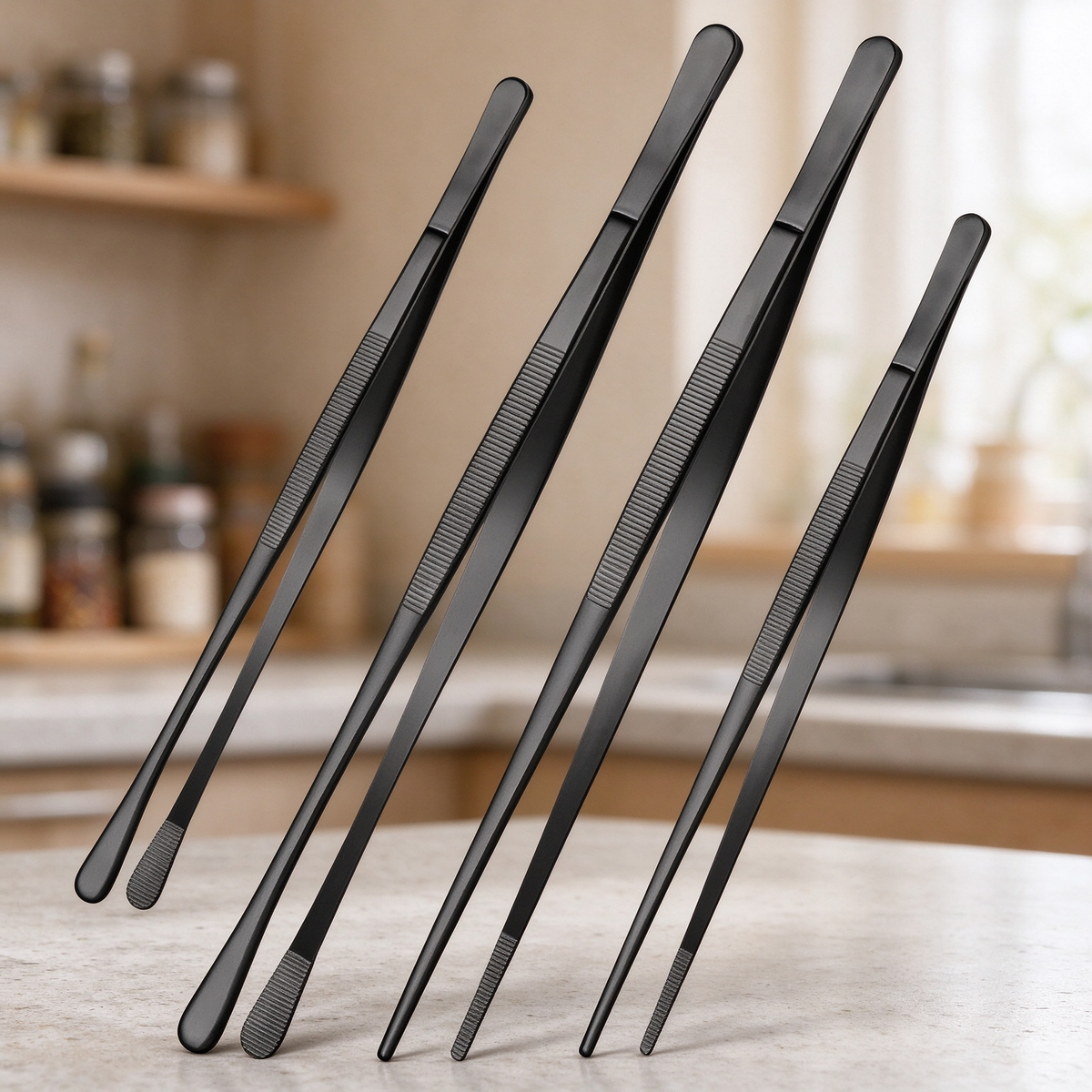 4-Piece Kitchen Tweezer Set ✨ – 10" & 12" Stainless Steel Tongs