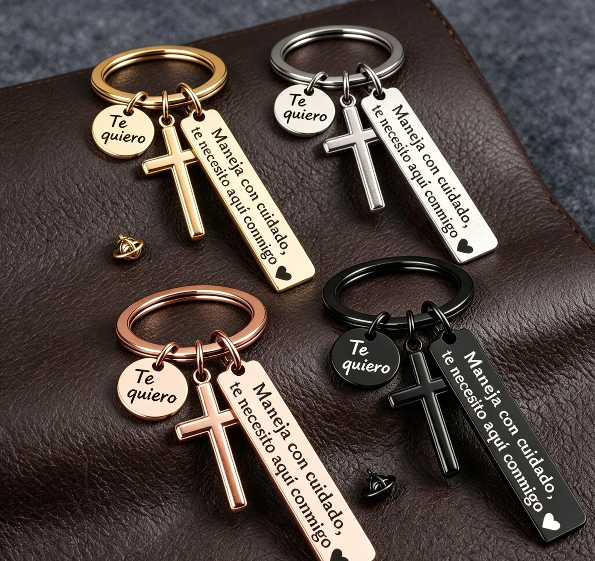 Cross Keychain with "I Love You" Charm | Romantic Drive Safe Gift