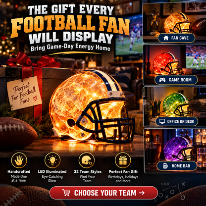 🏈 Handmade Football Helmet Lamp – LED Team Fan Cave Light with 32 Team Styles