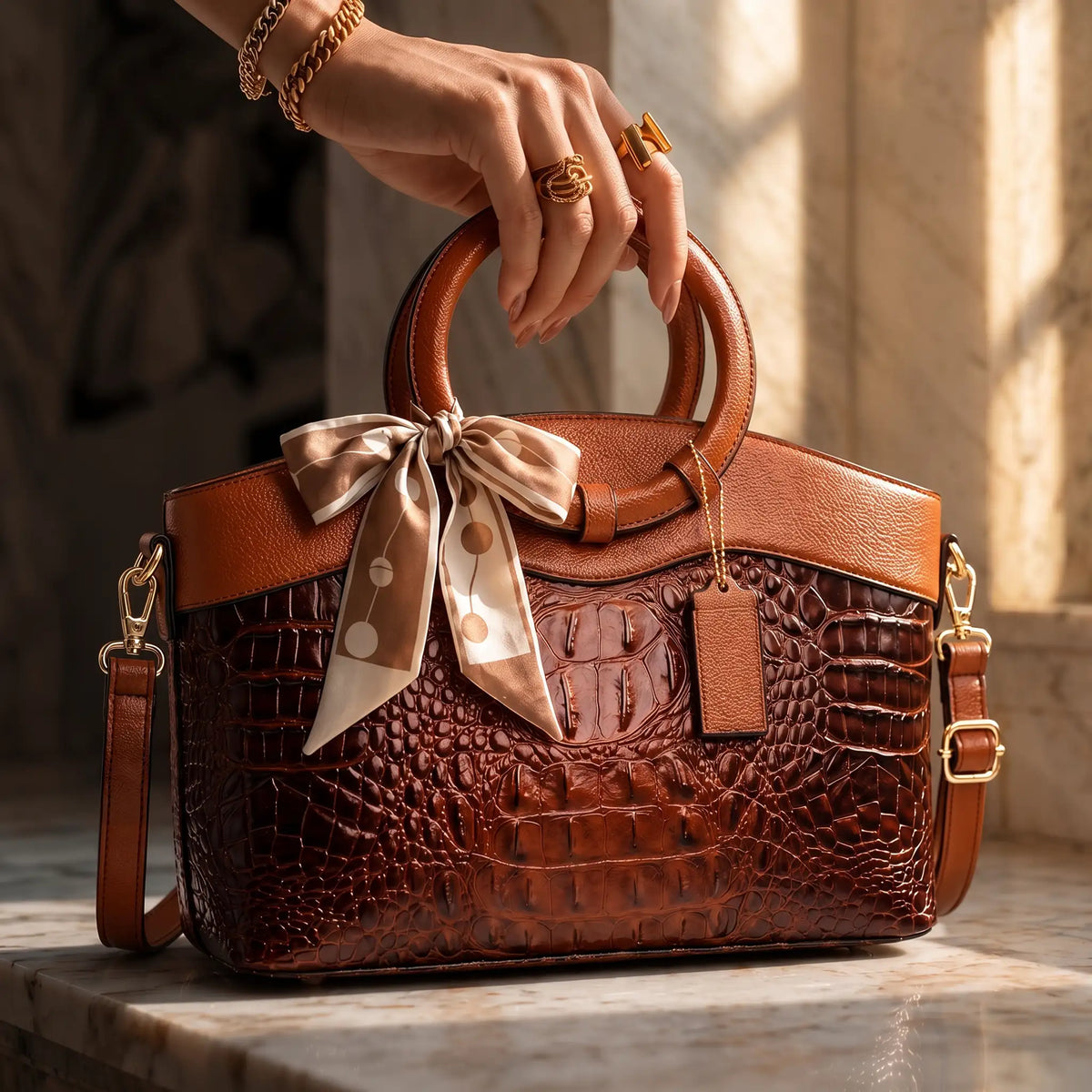 Heritage Embossed Leather Bag – Refined Old-World Charm ✨