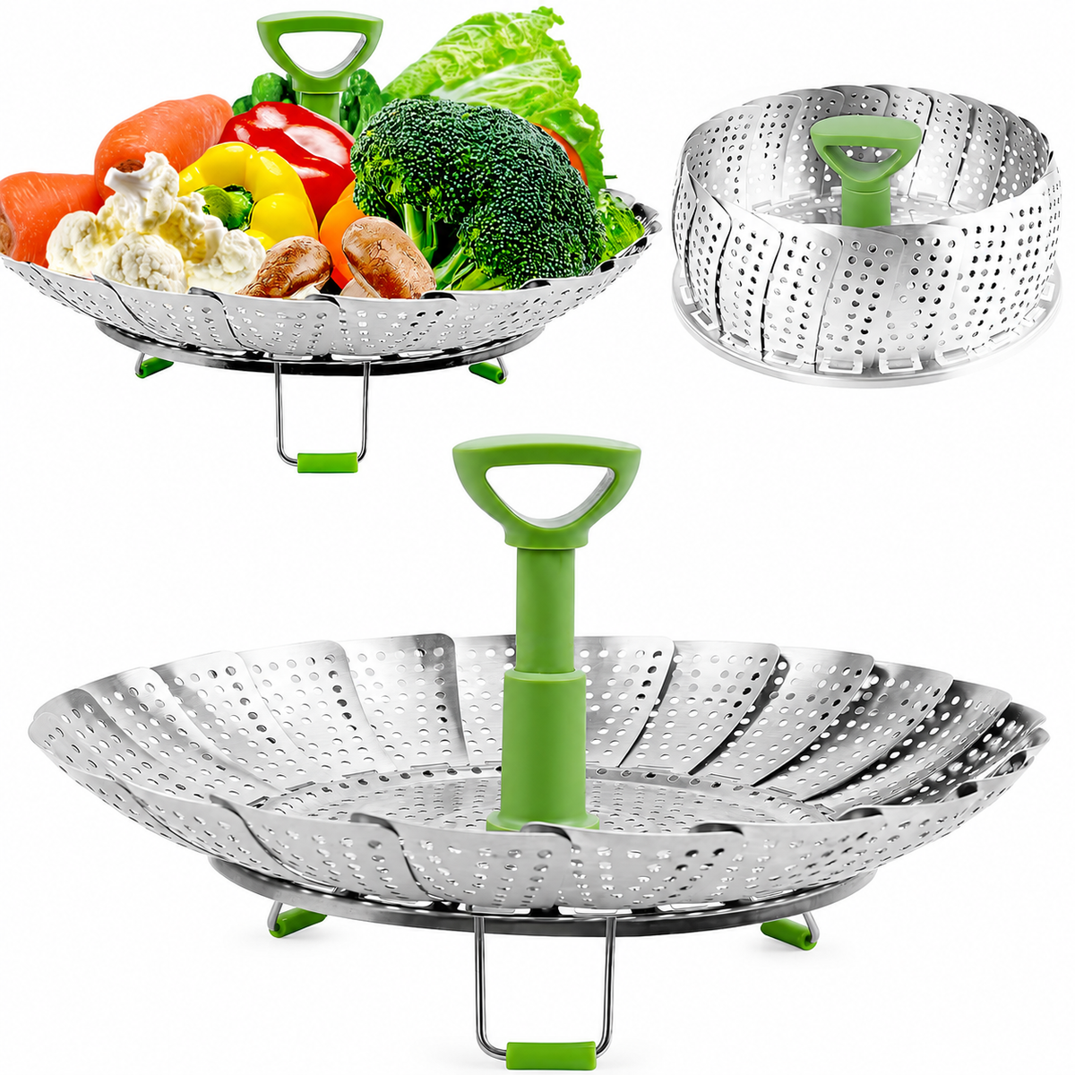 Expandable Vegetable Steamer Basket 🥦 – Stainless Steel Insert with Extendable Handle