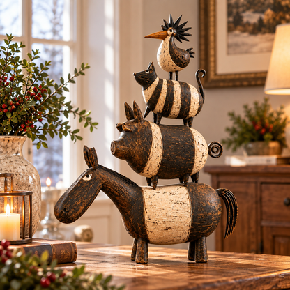 🐾🏡 Four Friends Folk Art Stack™ – Rustic Farmhouse Charm, Stacked with Personality