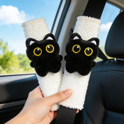 2-Pack Midnight Kitty Seat Belt Cushions 🐈‍⬛ Soft Universal Shoulder Comfort Covers for Cars