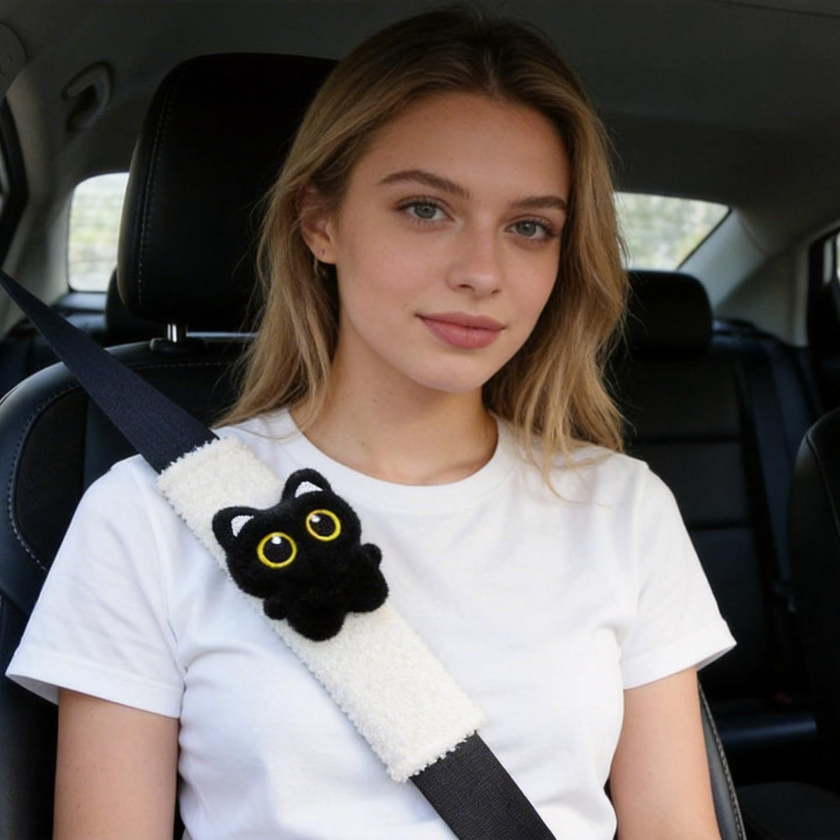 2-Pack Midnight Kitty Seat Belt Cushions 🐈‍⬛ Soft Universal Shoulder Comfort Covers for Cars