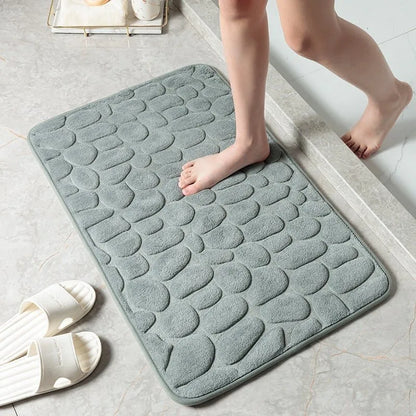 🛁 Cobblestone-Textured Bath Mat – Soft Bathroom Rug, Gray 40×60cm
