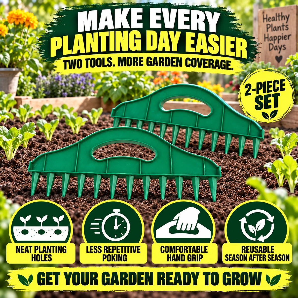 🌱 Plant Perfect Rows Faster – 2-Piece Seed Sowing Spacer & Soil Furrow Guide