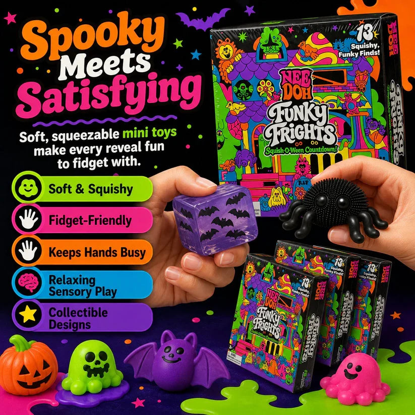 Close product view of a NeeDoh Funky Frights squishy character