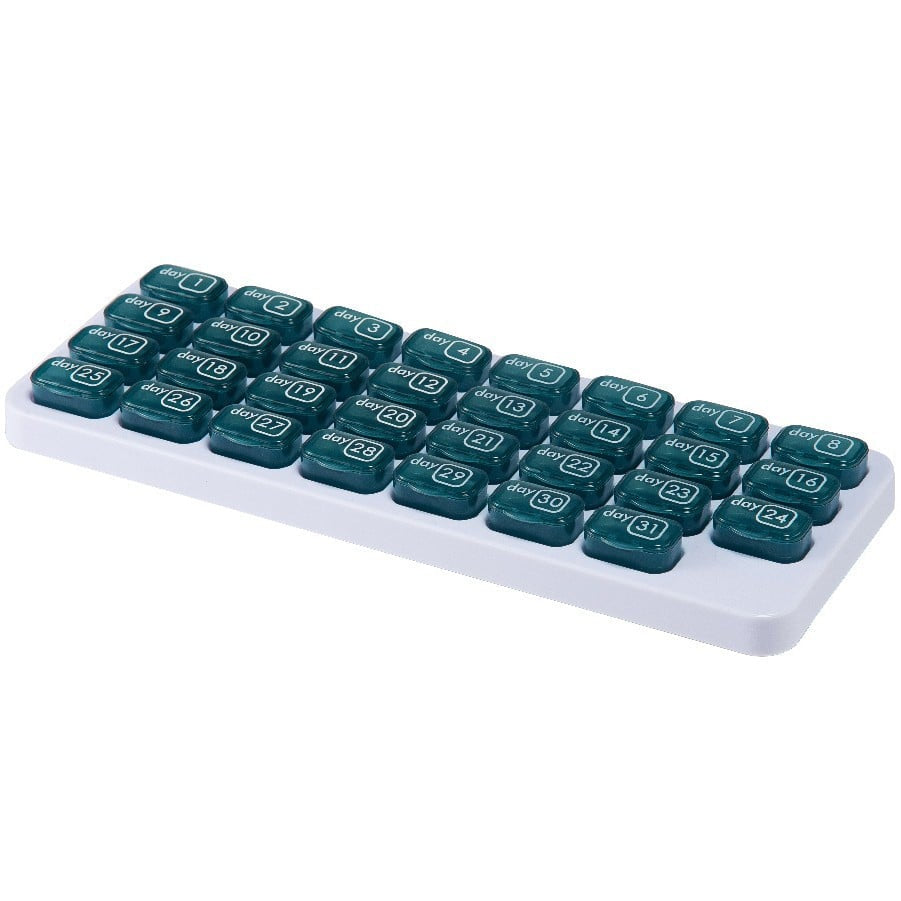 31-Day Pill Organizer 💊 – Easy-Open Removable Pods with Travel Case