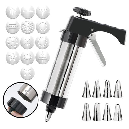 🍪 Stainless Steel Cookie Press – 13 Discs & 8 Decorating Tips