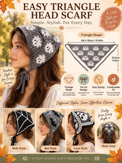 🔥HOT SALE🔥🎃 Halloween Style Deal – Boho Ghost Print Head Scarf 👻 Cute Seasonal Hair Accessory for Festive Looks 🦇