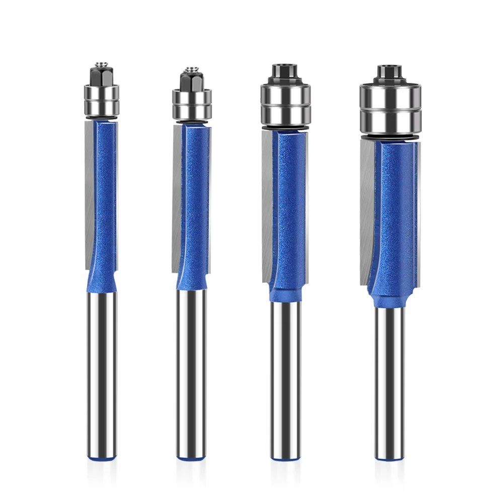 🪵 4-Piece Flush Trim Router Bits – Dual Bearings, 1/4" Shank