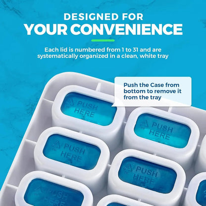 31-Day Pill Organizer 💊 – Easy-Open Removable Pods with Travel Case