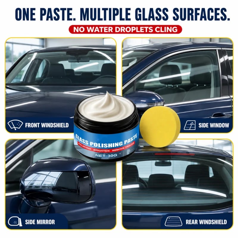 💯🔥50% OFF🔥 Car Glass Oil Film Remover – Eliminates Glare & Wiper Smears, Repels Rain, Works on All Glass – Sponge Included! 🚗