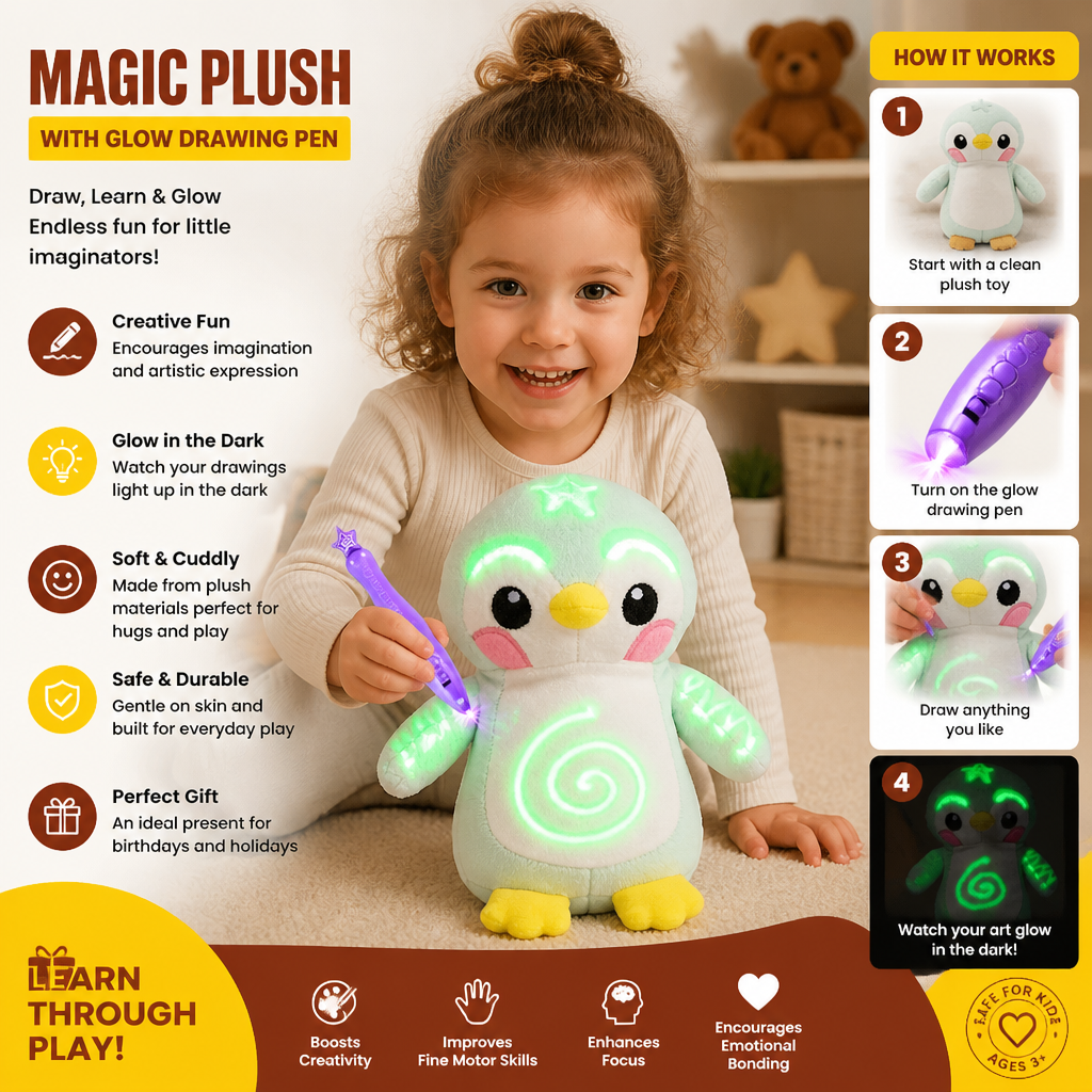 ✨🧸 Magic Glow Plush – Draw, Light Up & Play!