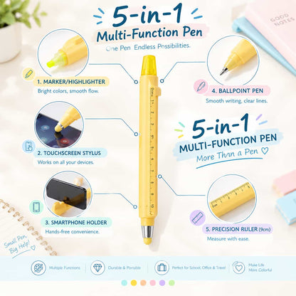 5-in-1 Precision Pen ✍️ – 0.5mm Writing Tool with Ruler & Stylus Features