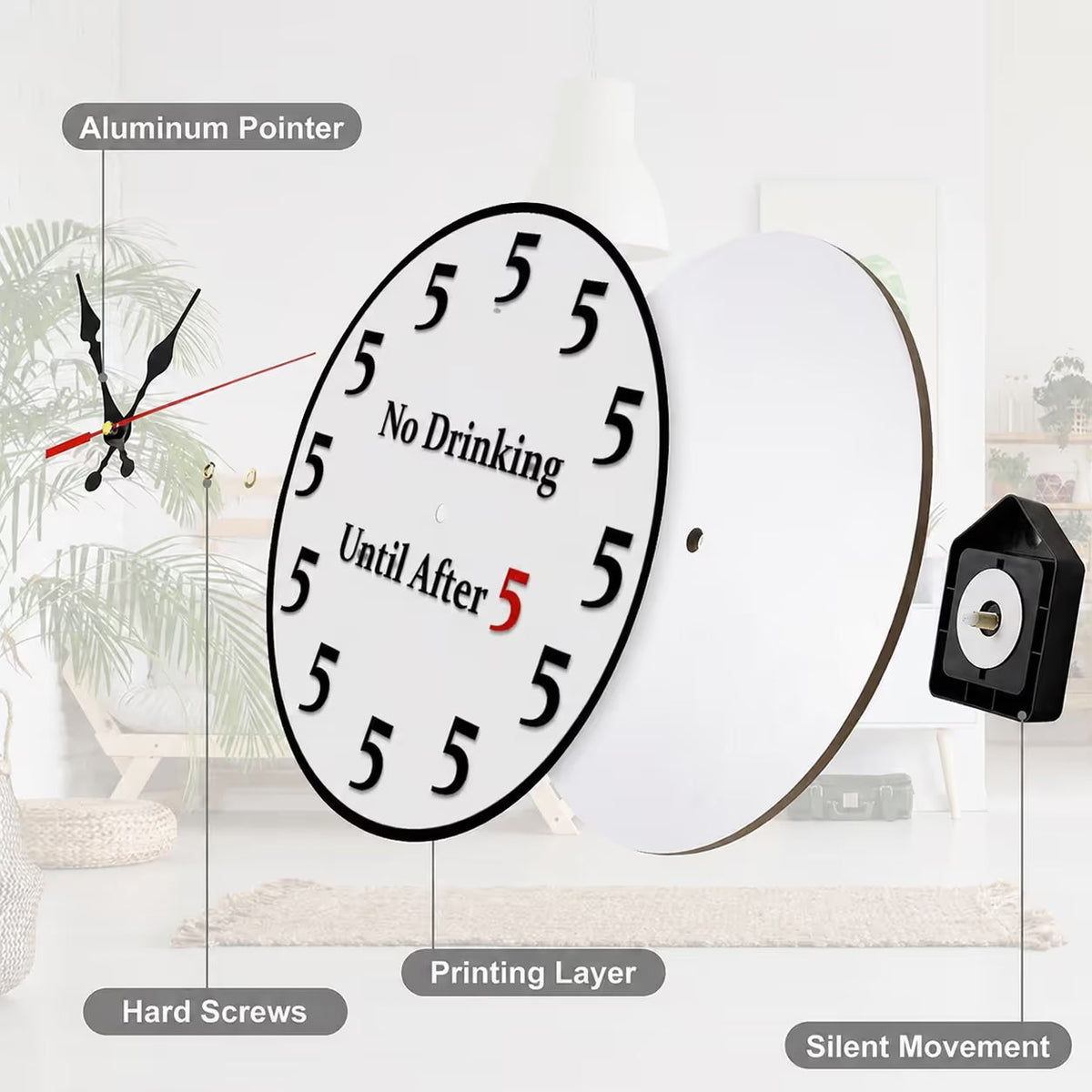 Happy Hour Starts at Five 🍹 Funny Round Wall Clock for Bar & Kitchen Décor