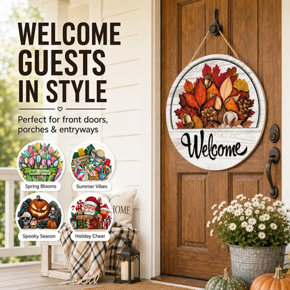 🔥 49% Off Today | 16-Piece Seasonal Welcome Door Sign with Interchangeable Accents 🏡
