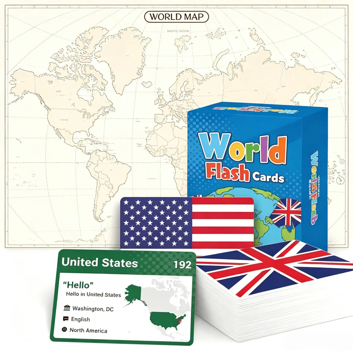 🌍 245-Piece World Flags Flashcard Set with Map – Fun Geography Game for All Ages 📚