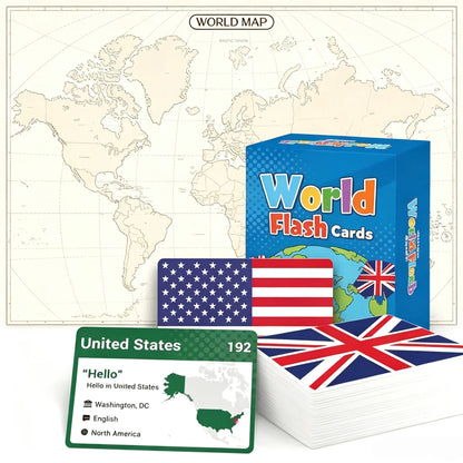 🌍 245-Piece World Flags Flashcard Set with Map – Fun Geography Game for All Ages 📚