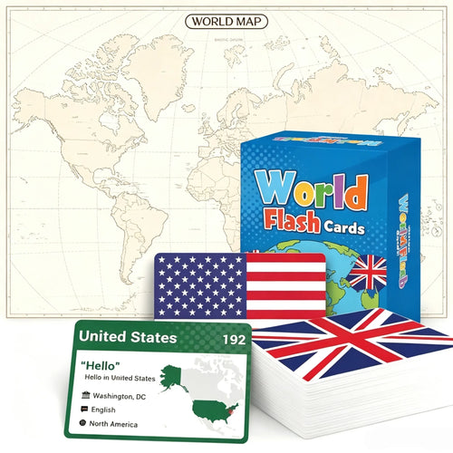 🌍 245-Piece World Flags Flashcard Set with Map – Fun Geography Game for All Ages 📚