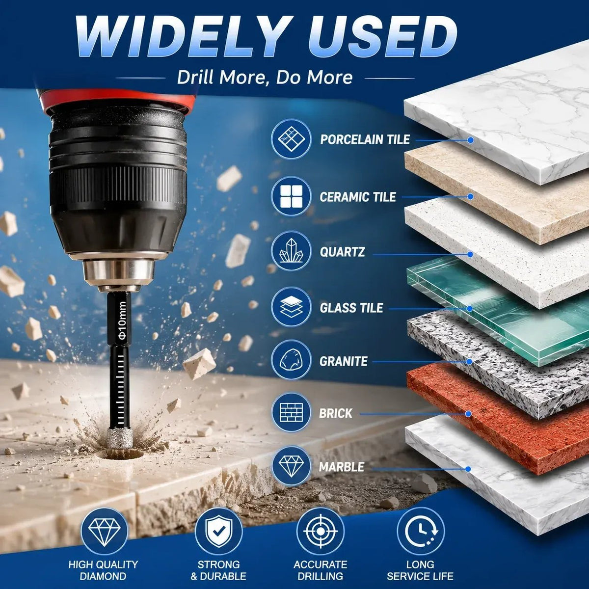 💎 6-Piece Diamond Drill Bit Set – For Tile, Glass & Stone